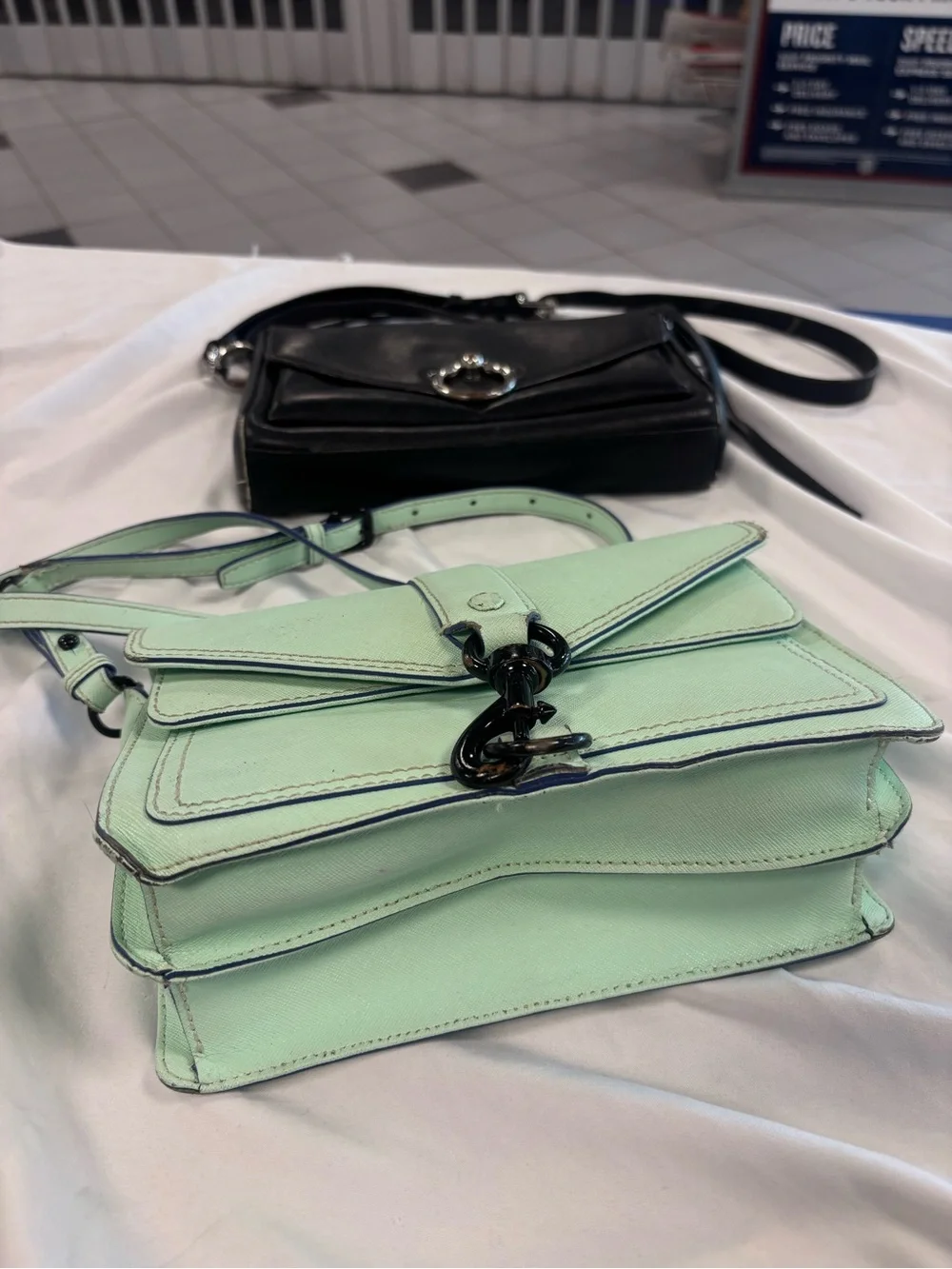 Kate Spade Grey Crossbody / Rebecca Minkoff Black and Mint Crossbody Handbags